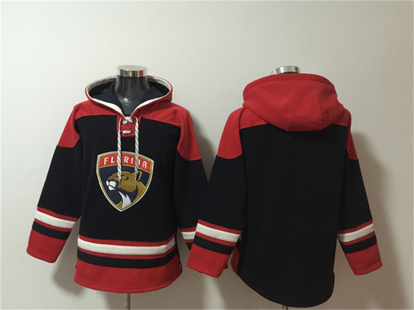 Men's Black/Red Florida Panthers Custom Blank Lace-Up Pullover Hoodie