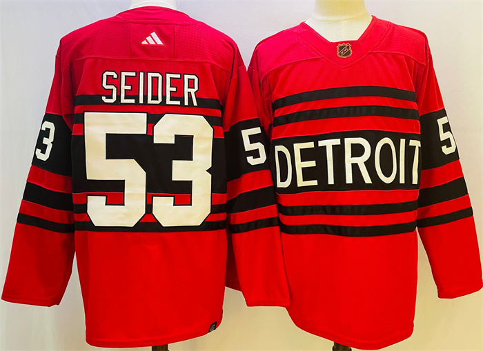 Men's Red Detroit Red Wings #53 Moritz Seider 2022/23 Reverse Retro Stitched Jersey