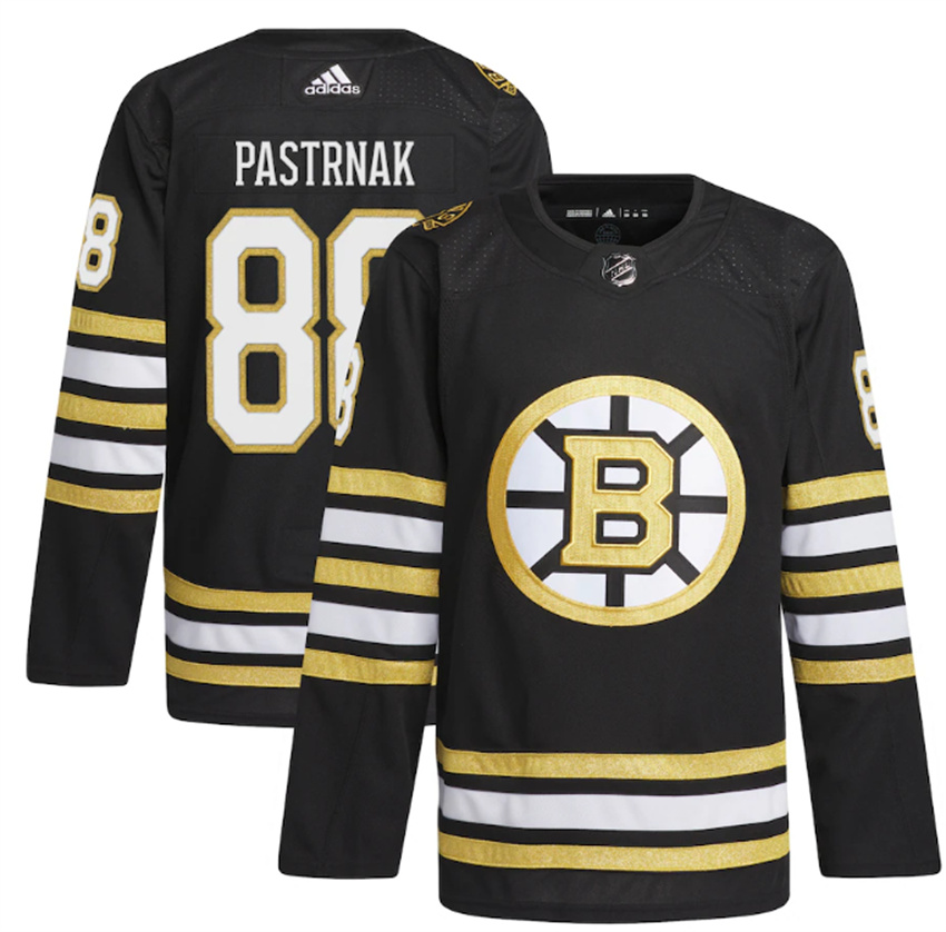 Men's Black Boston Bruins #88 David Pastrnak 100th Anniversary Primegreen Stitched Jersey