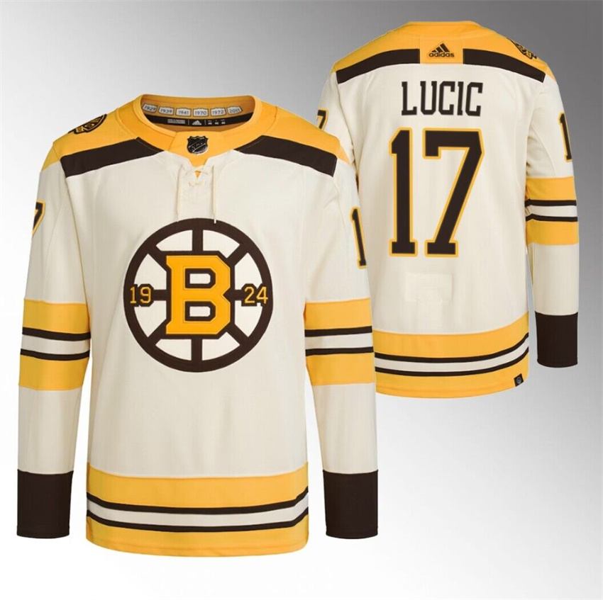 Men's Cream Boston Bruins #17 Milan Lucic 100th Anniversary StitchedStitched Jersey