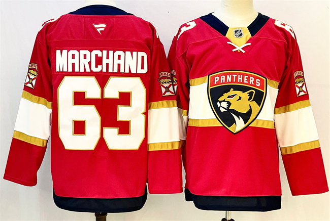 Men's Red Florida Panthers #63 Brad Marchand 2024-25 Home Stitched Hockey Jersey