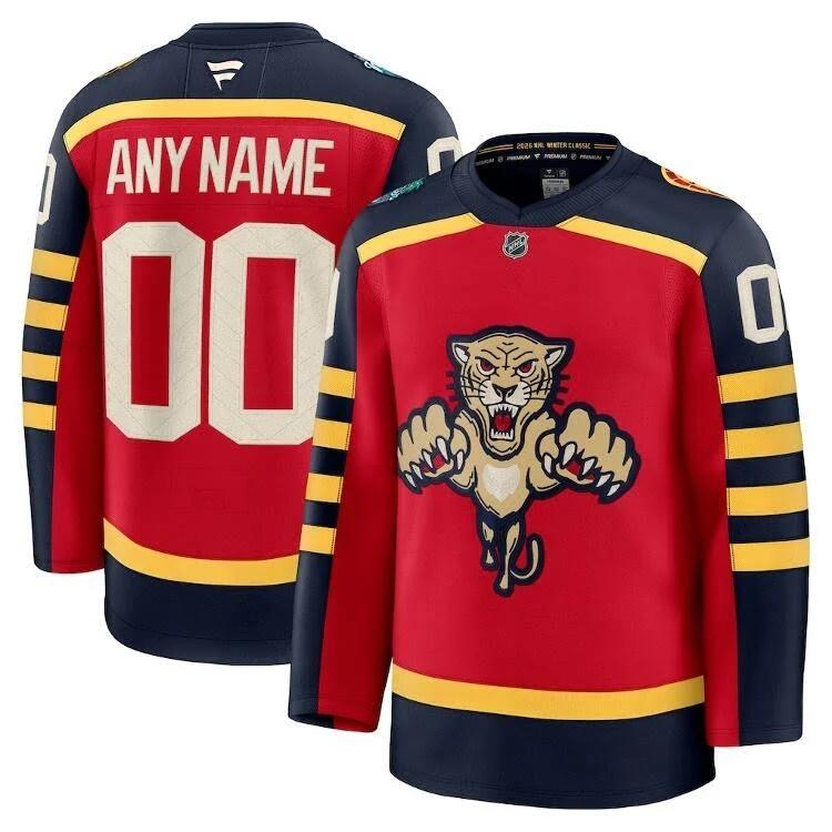 Men's Red Florida Panthers Custom 2026 Winter Classic Stitched Hockey Jersey