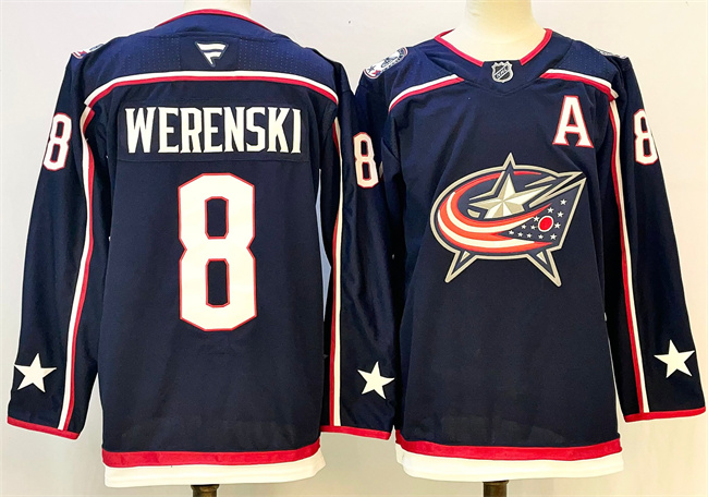 Men's Navy Columbus Blue Jackets #8 Zach Werenski With A Patch Stitched Hockey Jersey