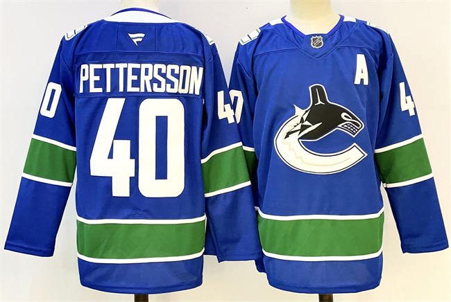 Men's Royal Vancouver Canucks #40 Elias Pettersson 2024-25 With A Patch Home Stitched Hockey Jersey