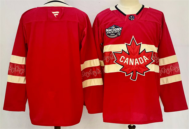 Men's Red Canada Blank 2025 4 Nations Face-Off Premium Stitched Jersey