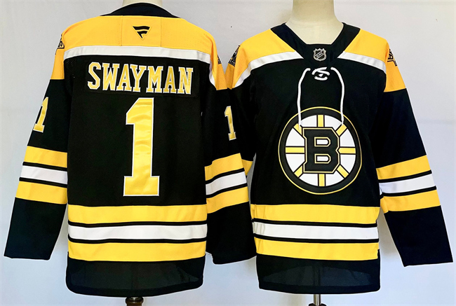 Men's Black Boston Bruins #1 Jeremy Swayman 2024-25 Home Stitched Hockey Jersey