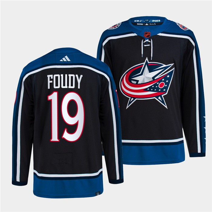 Men's Navy Columbus Blue Jackets #19 Liam Foudy 2022 Reverse Retro Stitched Jersey