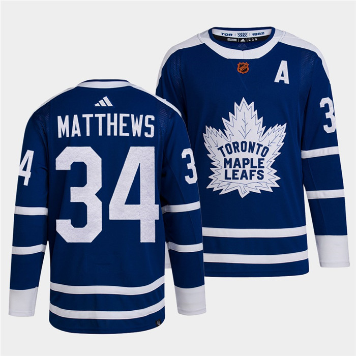 Men's Blue Toronto Maple Leafs Black #34 Auston Matthews 2022 Reverse Retro Stitched Jersey
