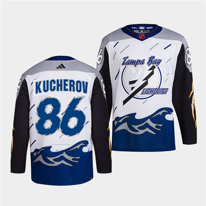 Men's White Tampa Bay Lightning #86 Nikita Kucherov 2022 Reverse Retro Stitched Jersey