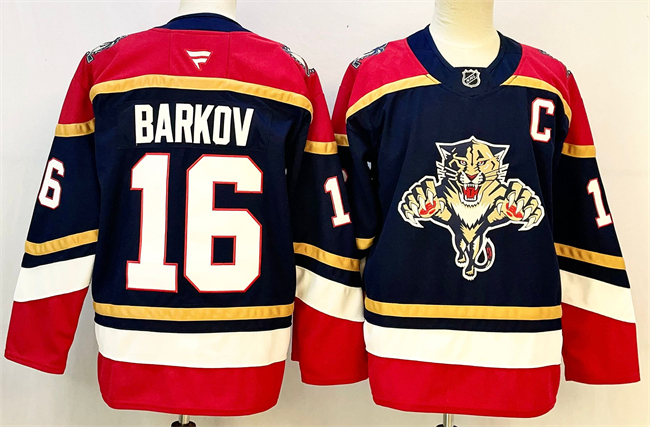 Men's Black Florida Panthers #16 Aleksander Barkov 2024-25 Home With C Patch Stitched Hockey Jersey