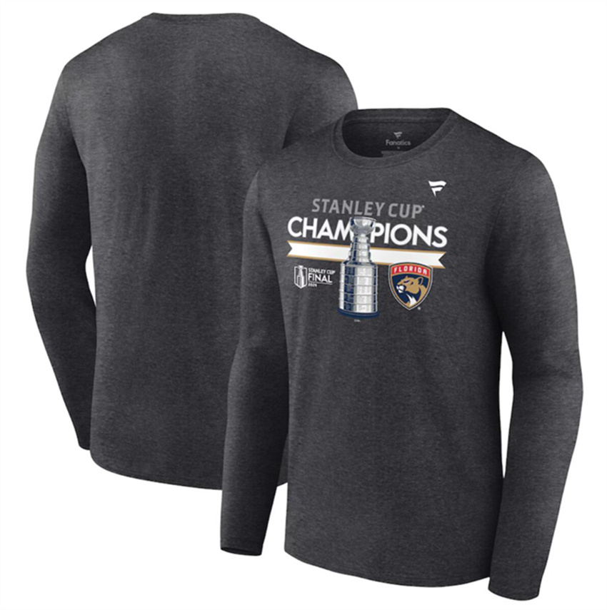 Men's Charcoal Florida Panthers Heather 2024 Stanley Cup Champions Locker Room Long Sleeve T-Shirt