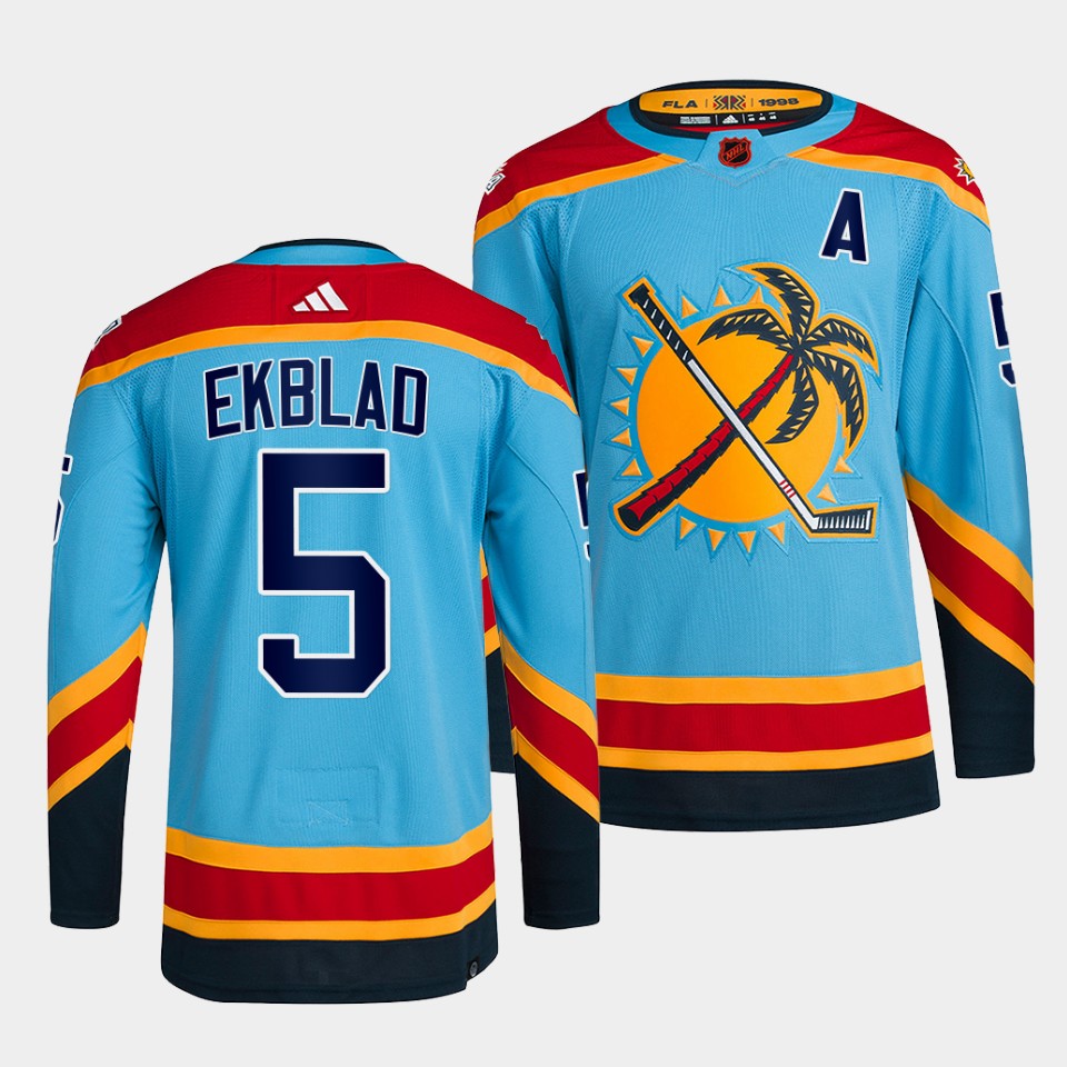 Men's Blue Florida Panthers #5 Aaron Ekblad 2022 Reverse Retro Stitched Jersey