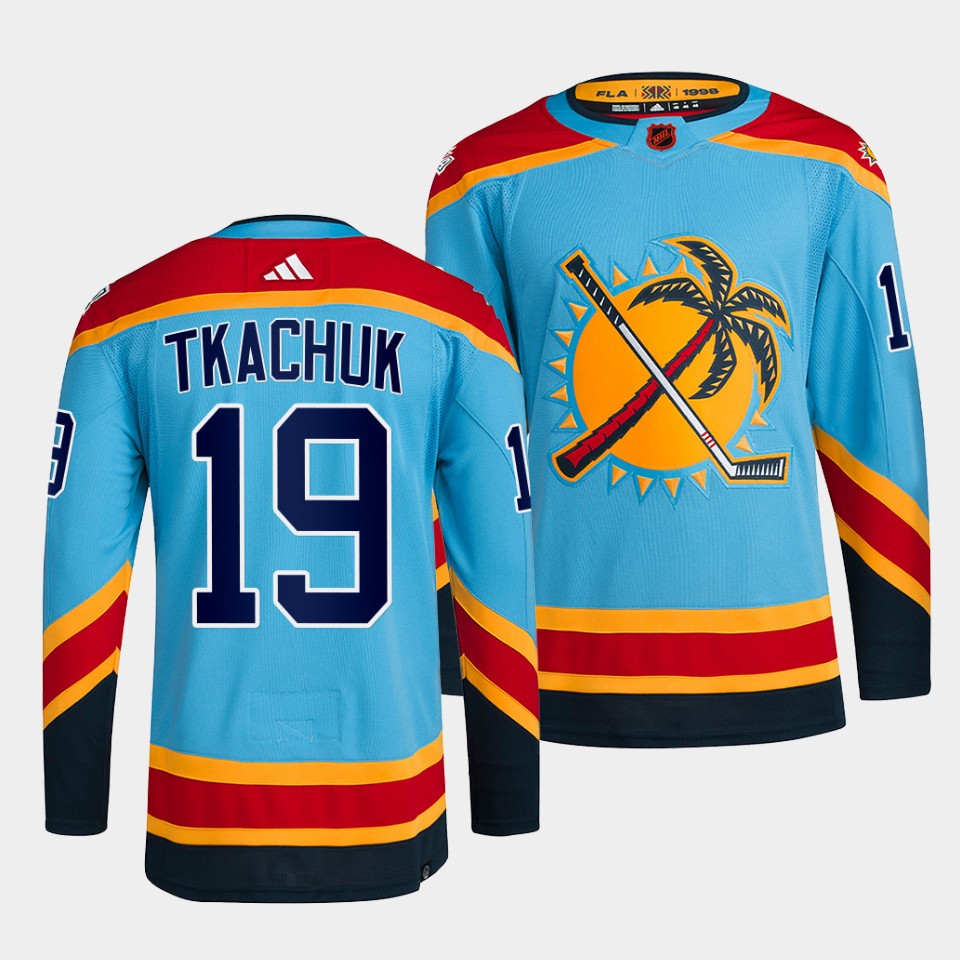 Men's Blue Florida Panthers #19 Matthew Tkachuk 2022 Reverse Retro Stitched Jersey