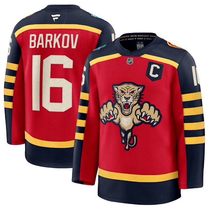 Men's Red Florida Panthers #16 Aleksander Barkov 2026 With C Patch Winter Classic Stitched Hockey Jersey