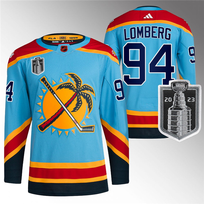 Men's Blue Florida Panthers #94 Ryan Lomberg 2023 Stanley Cup Final Reverse Retro