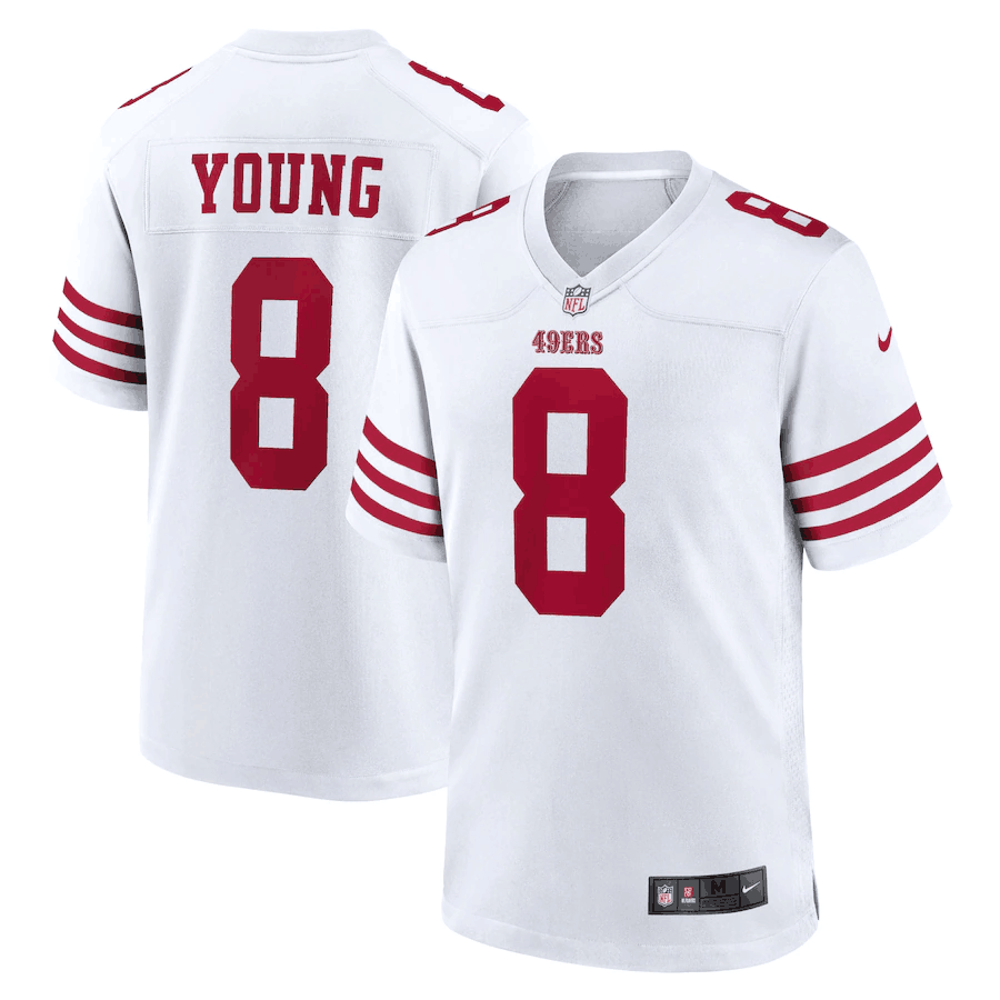 Men's White 2022 New San Francisco 49ers #8 Steve Young Scarlet Stitched Game Jersey