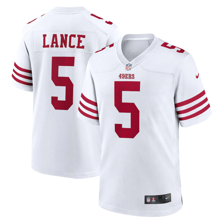 Men's White 2022 New San Francisco 49ers #5 Trey Lance Scarlet Stitched Game Jersey