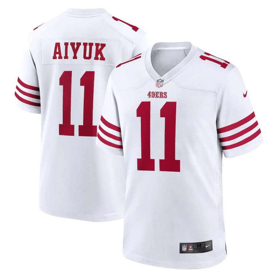 Men's White 2022 New San Francisco 49ers #11 Brandon Aiyuk Scarlet Stitched Game Jersey