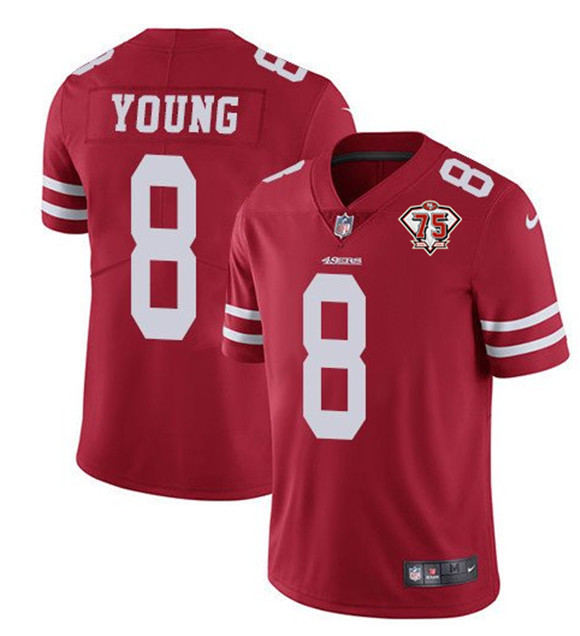 Men's Red San Francisco 49ers #8 Steve Young 2021 75th Anniversary Vapor Untouchable Stitched NFL Jersey