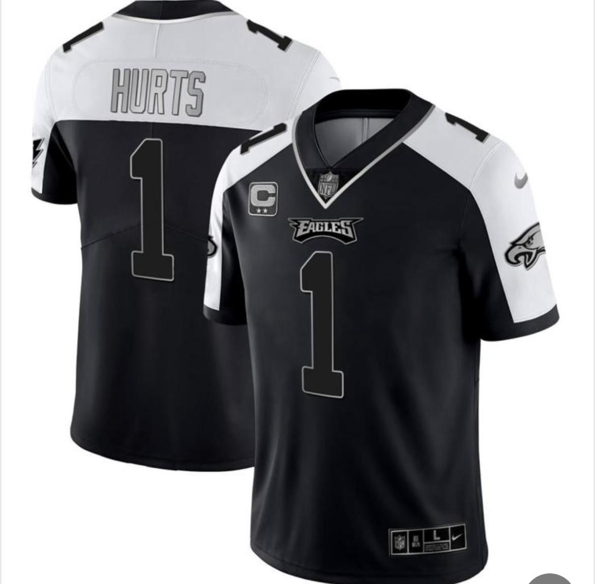 Men's Black/White Philadelphia Eagles #1 Jalen Hurts F.U.S.E With C Patch Vapor Untouchable Limited Stitched Football Jersey