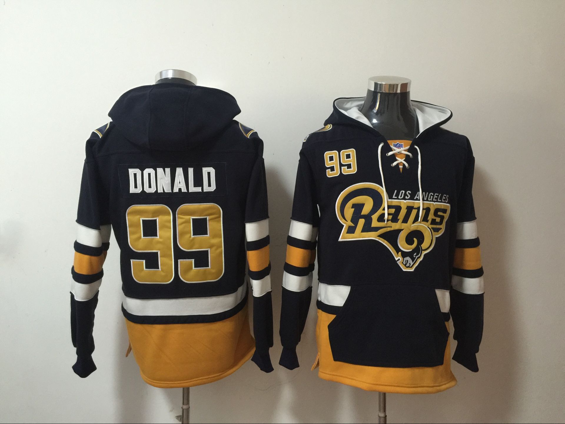 Men's Black Los Angeles Rams #99 Aaron Donald Ageless Must-Have Lace-Up Pullover Hoodie