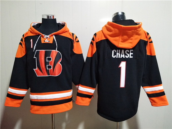 Men's Orange/Black Cincinnati Bengals #1 Ja'Marr Chase Ageless Must-Have Lace-Up Pullover Hoodie