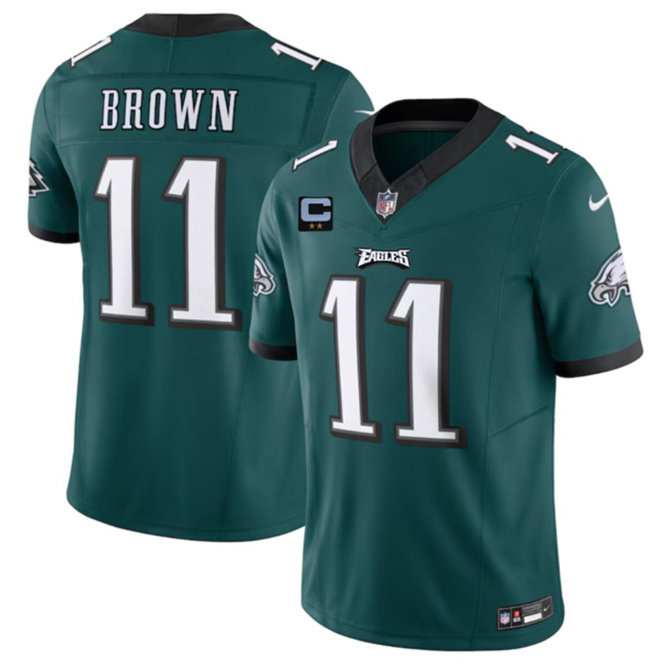 Men's Green Philadelphia Eagles #11 A. J. Brown 2024 F.U.S.E With 2-Star C Patch Vapor Untouchable Limited Stitched Football Jersey