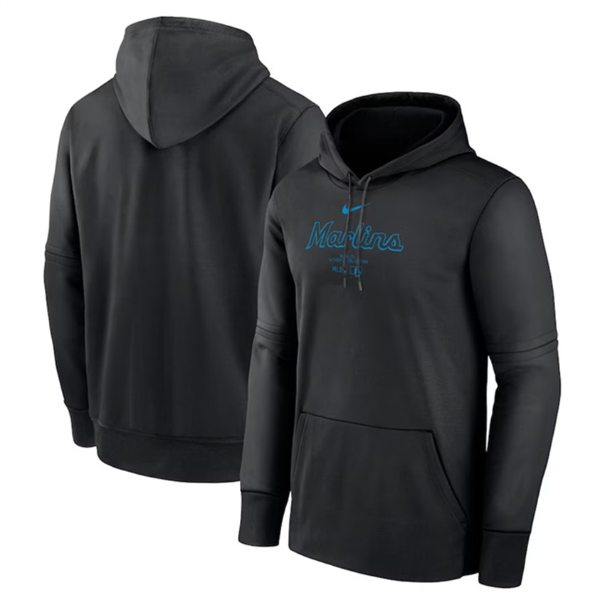 Men's Black Miami Marlins Collection Practice Performance Pullover Hoodie