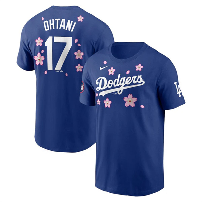 Men's Royal Los Angeles Dodgers #17 Shohei Ohtani 2025 Tokyo Series Name & Number T-Shirt