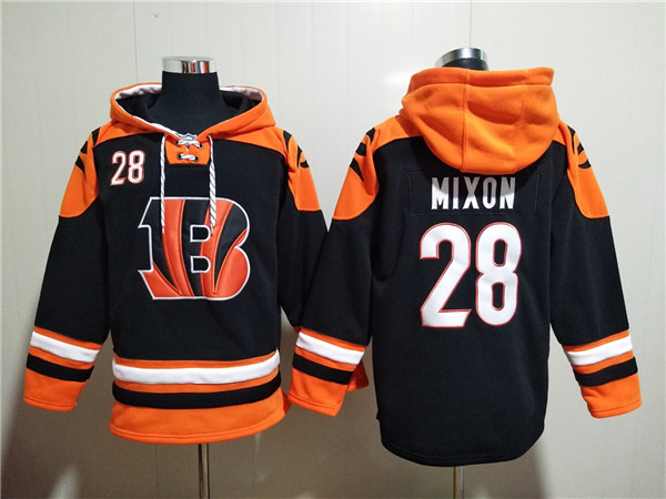 Men's Orange/Black Cincinnati Bengals #28 Joe Mixon Ageless Must-Have Lace-Up Pullover Hoodie