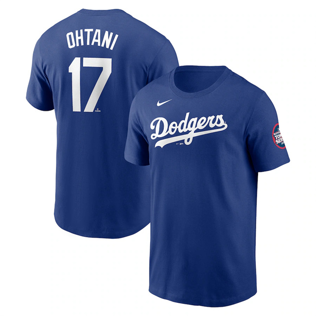 Men's Royal Los Angeles Dodgers #17 Shohei Ohtani 2025 Gold Collection Name & Number T-Shirt