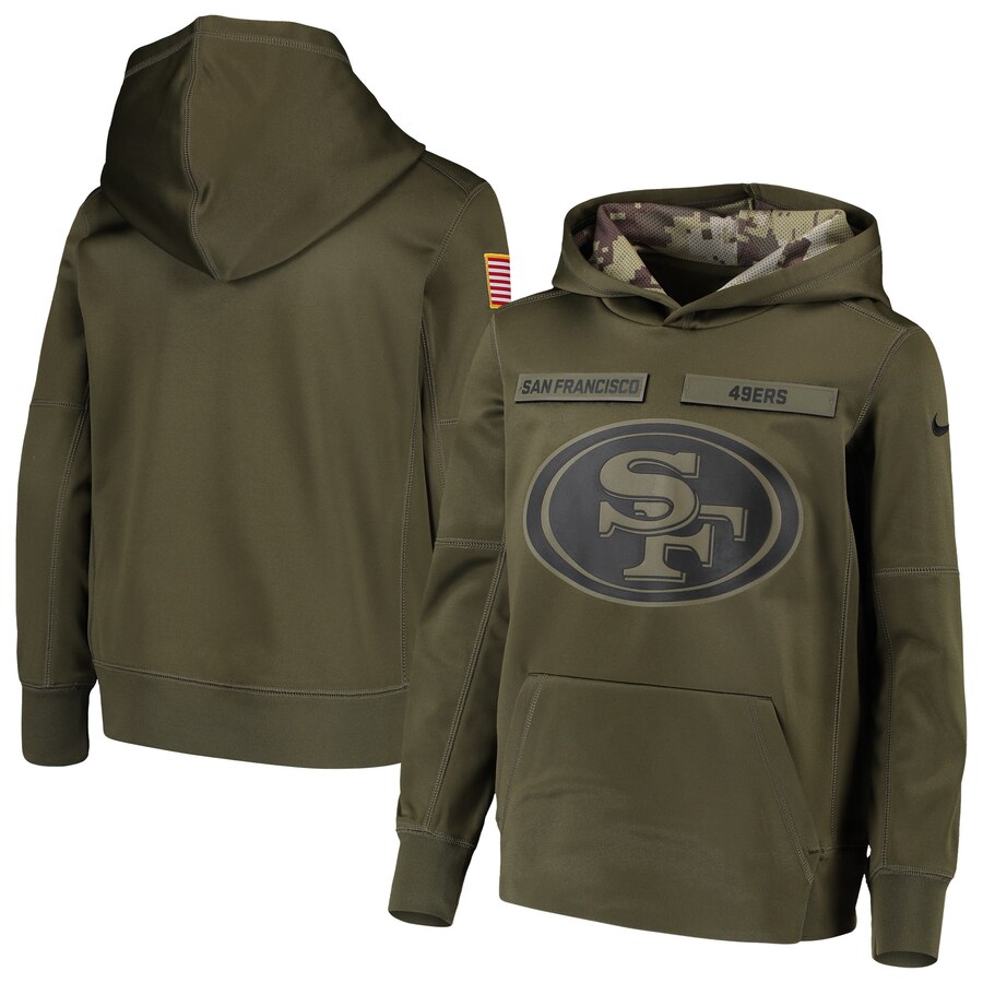 Men's San Francisco 49ers Olive Salute to Service Sideline Therma Performance Pullover NFL Hoodie