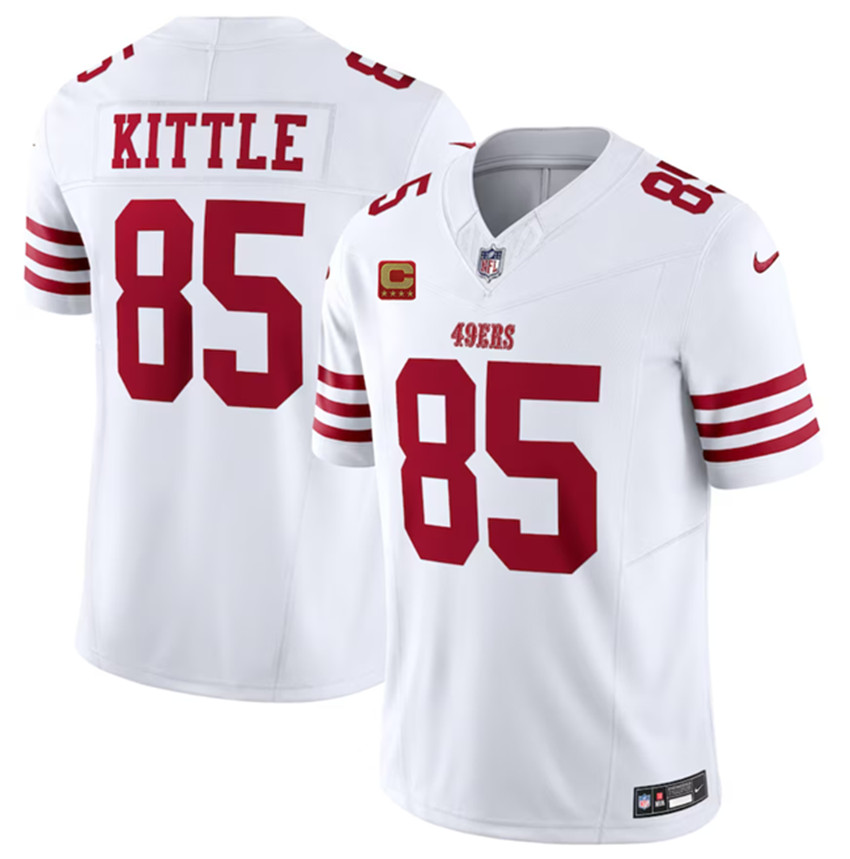Men's White San Francisco 49ers #85 George Kittle 2023 F.U.S.E. With 4-Star C Patch Vapor Untouchable Limited Stitched Football Jersey