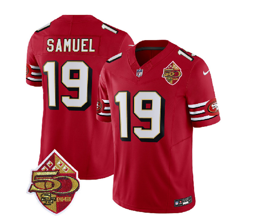 Men's Red San Francisco 49ers #19 Deebo Samuel 2023 F.U.S.E. 50th Patch Throwback Stitched Football Jersey