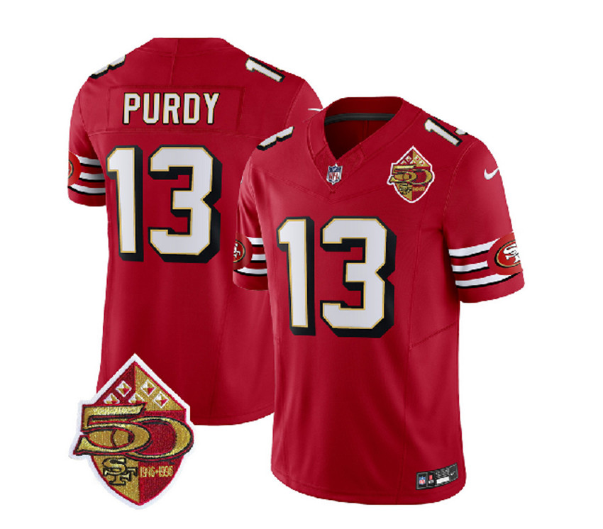 Men's Red San Francisco 49ers #13 Brock Purdy 2023 F.U.S.E. 50th Patch Vapor Limited Stitched Football Jersey