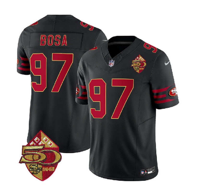 Men's Black San Francisco 49ers #97 Nick Bosa 2023 F.U.S.E. 50th Patch Vapor Limited Stitched Football Jersey