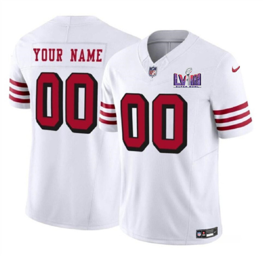 Men's White San Francisco 49ers Active Player Custom New F.U.S.E. Super Bowl LVIII Patch Vapor Untouchable Limited Stitched Football Jersey