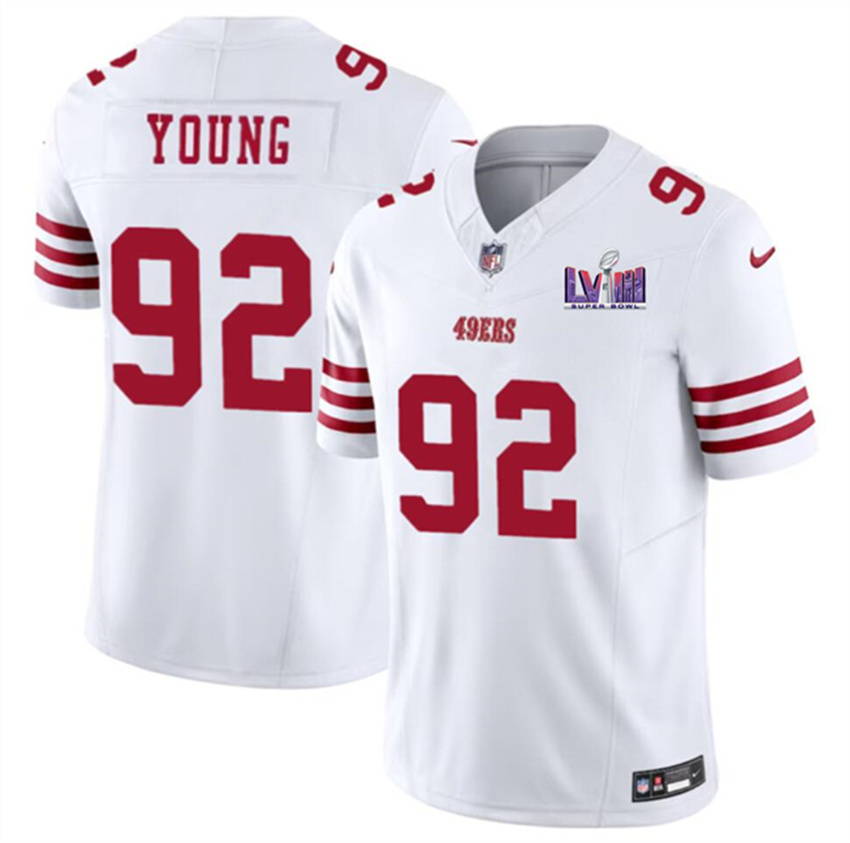 Men's White San Francisco 49ers #92 Chase Young F.U.S.E. Super Bowl LVIII Patch Vapor Untouchable Limited Stitched Football Jersey