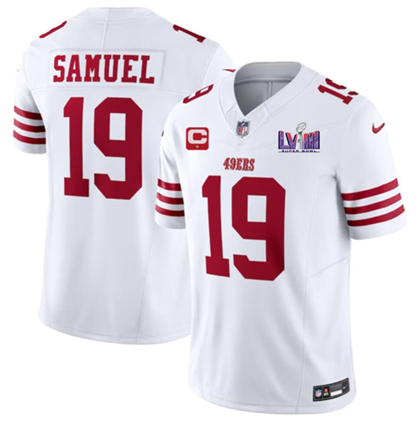 Men's White San Francisco 49ers #19 Deebo Samuel F.U.S.E. Super Bowl LVIII Patch And 1-star C Patch Vapor Untouchable Limited Stitched Football Jersey