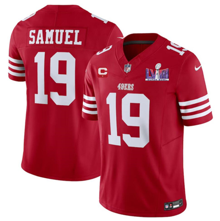 Men's Red San Francisco 49ers #19 Deebo Samuel F.U.S.E. Super Bowl LVIII Patch And 1-star C Patch Vapor Untouchable Limited Stitched Football Jersey