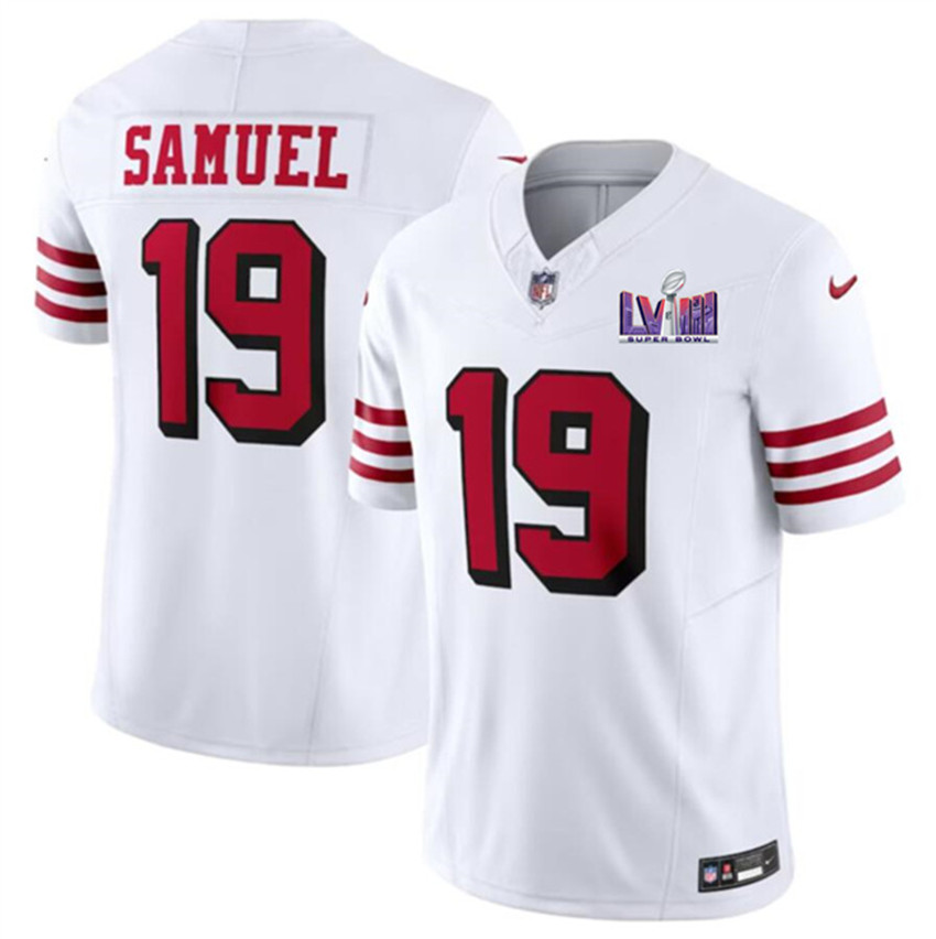 Men's White San Francisco 49ers #19 Deebo Samuel New F.U.S.E. Super Bowl LVIII Patch Vapor Untouchable Limited Stitched Football Jersey