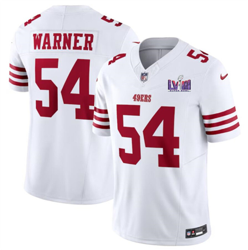 Men's White San Francisco 49ers #54 Fred Warner F.U.S.E. Super Bowl LVIII Patch Vapor Untouchable Limited Stitched Football Jersey