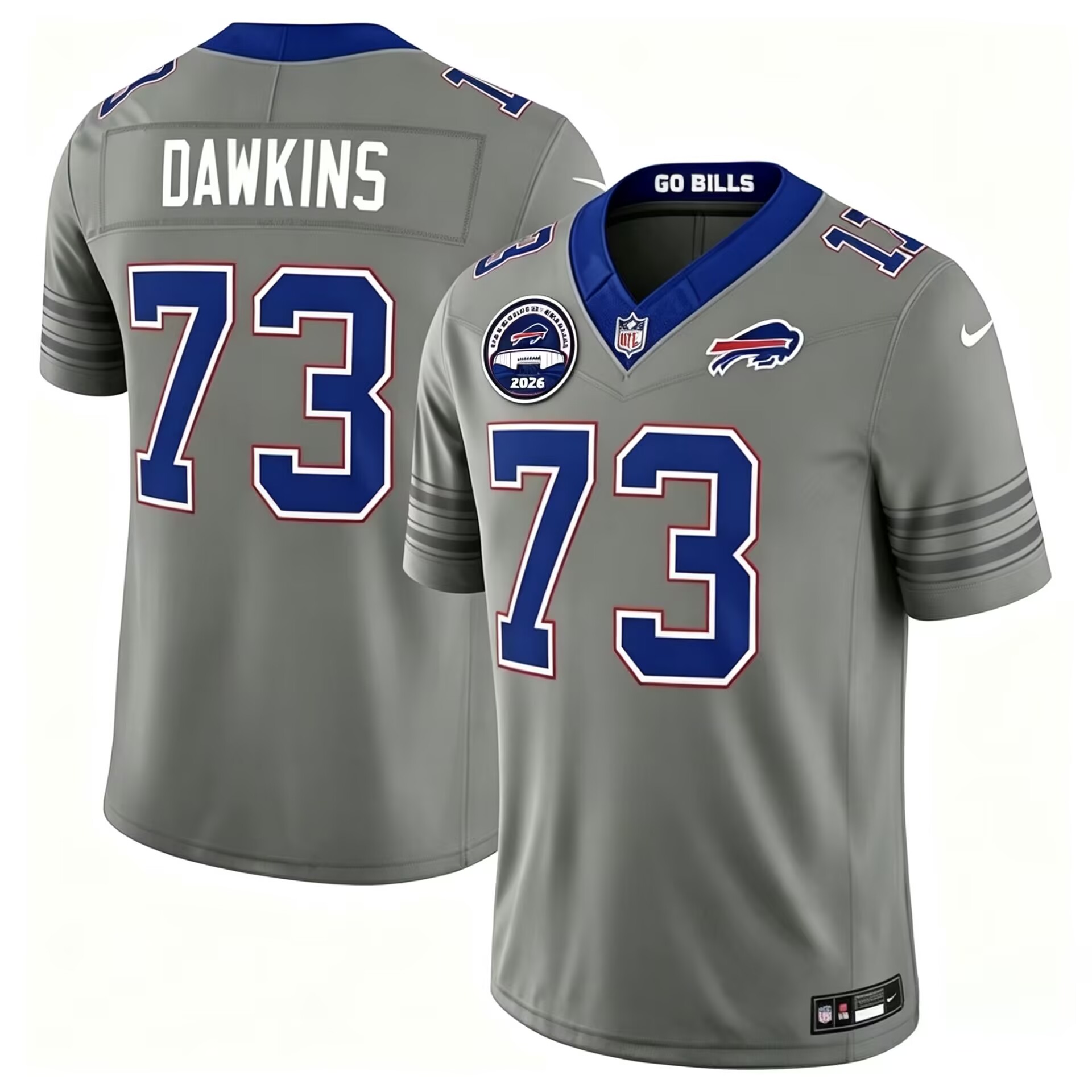 Men's Gray Buffalo Bills #73 Dion Dawkins Stitched Football Jersey