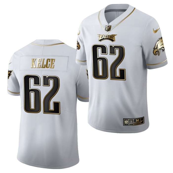 Men's White Philadelphia Eagles #62 Jason Kelce Golden Limited Stitched Jersey