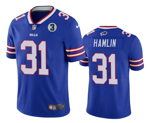 Men's Royal Buffalo Bills #31 Damar Hamlin With NO.3 Patch Vapor Untouchable Limited Stitched Jersey