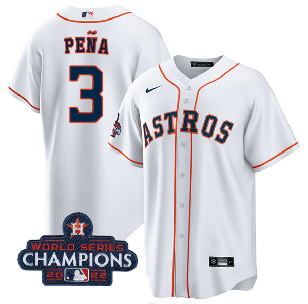 Men's White Houston Astros #3 Jeremy Peña 2022 World Series Champions Cool Base Stitched Baseball Jersey