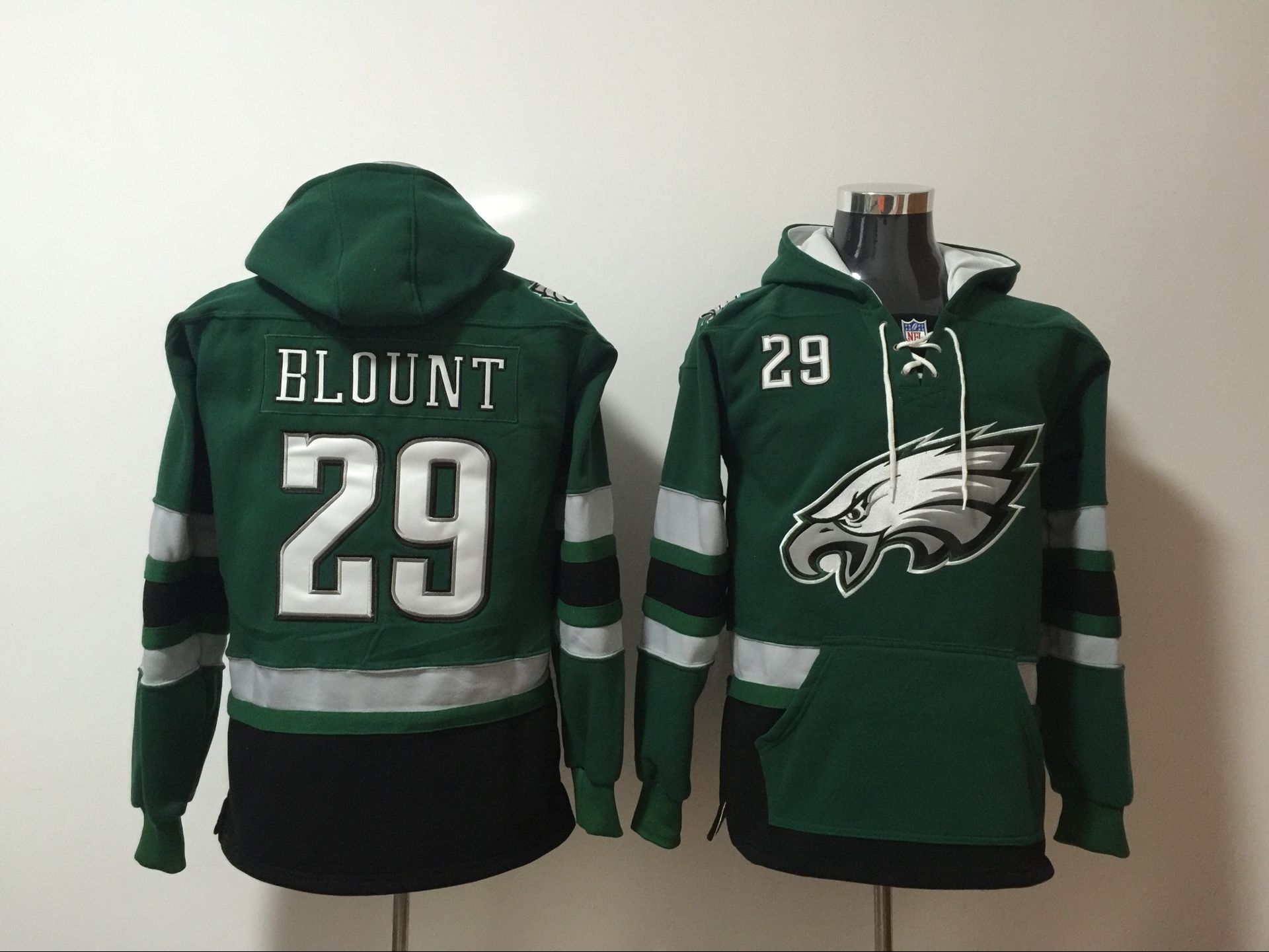 Men's Green Philadelphia Eagles #29 LeGarrette Blount Ageless Must-Have Lace-Up Pullover Hoodie