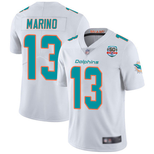 Men's White Miami Dolphins #13 Dan Marino 2022 With 50th Perfect Season Patch Limited Stitched Jersey