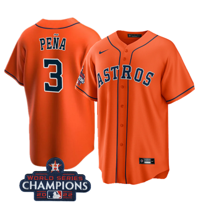 Men's Orange Houston Astros #3 Jeremy Peña  2022 World Series Champions Cool Base Stitched Baseball Jersey