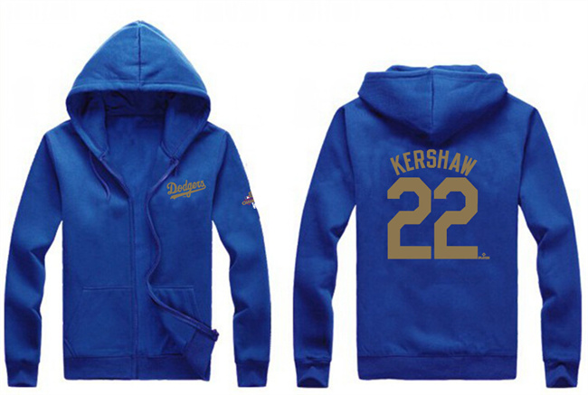 Men's Royal Los Angeles Dodgers #22 Clayton Kershaw Gold 2024 World Series Champions Full-Zip Hoodie